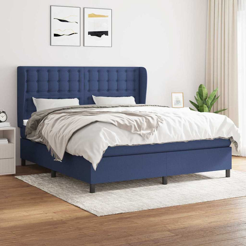 Pat continental cu saltea, albastru, 160x200cm, material textil