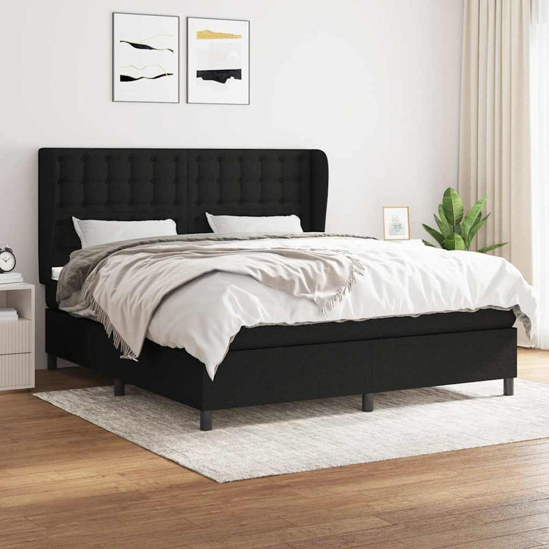 Pat box spring cu saltea, negru, 180x200 cm, catifea