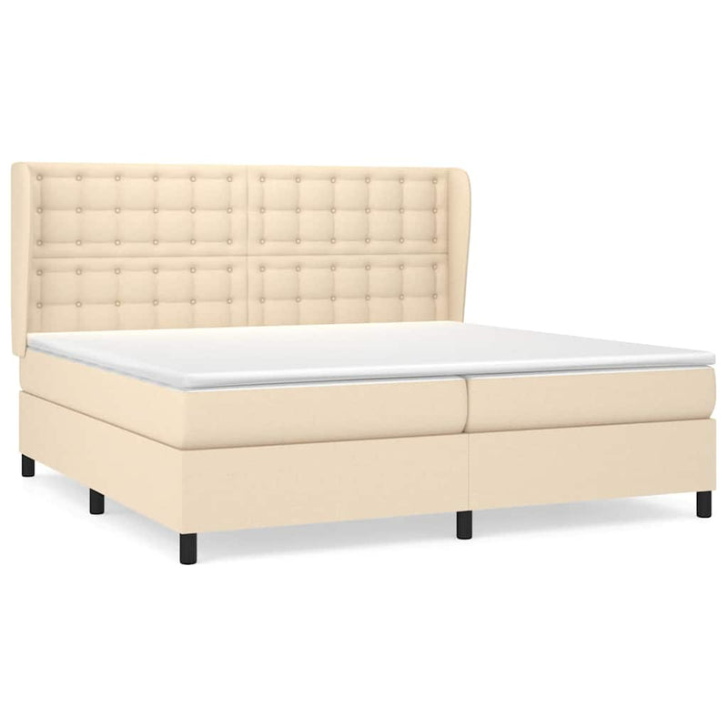 Pat box spring cu saltea, crem, 200x200 cm, textil