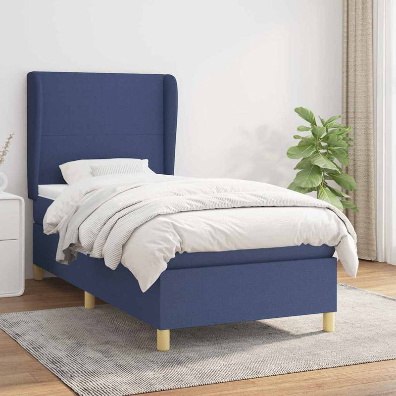 Pat box spring cu saltea, albastru, 80x200 cm, textil