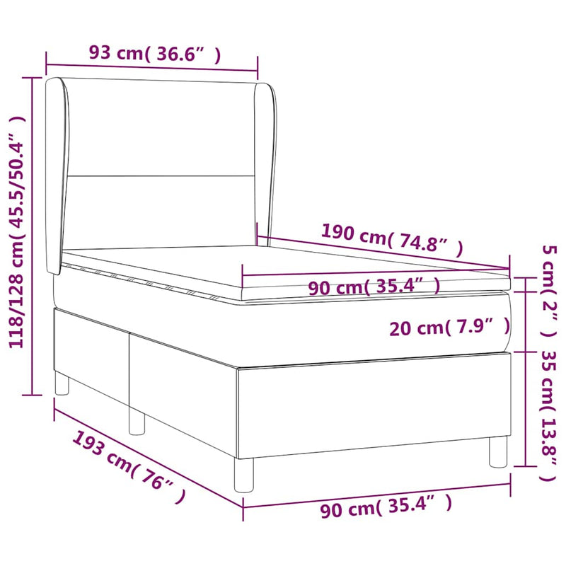 Pat box spring cu saltea, gri deschis, 90x190 cm, textil