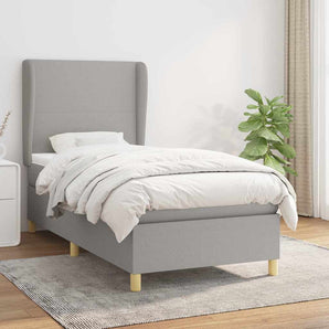Pat box spring cu saltea, gri deschis, 90x190 cm, textil