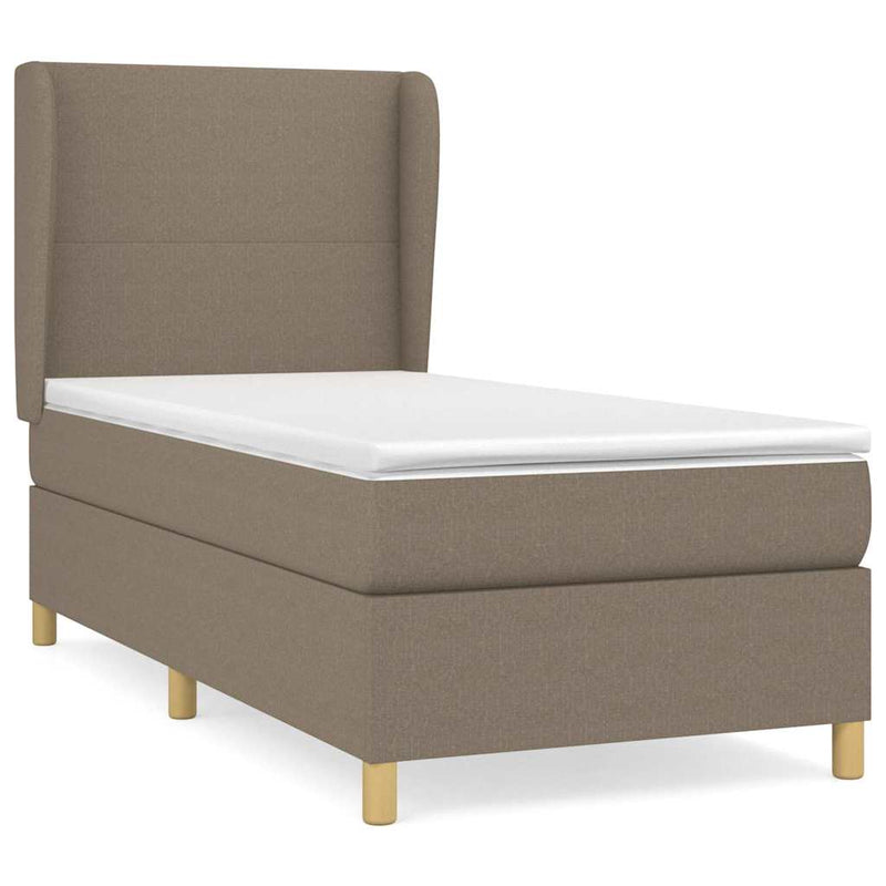 Pat box spring cu saltea, gri taupe, 90x200 cm, textil