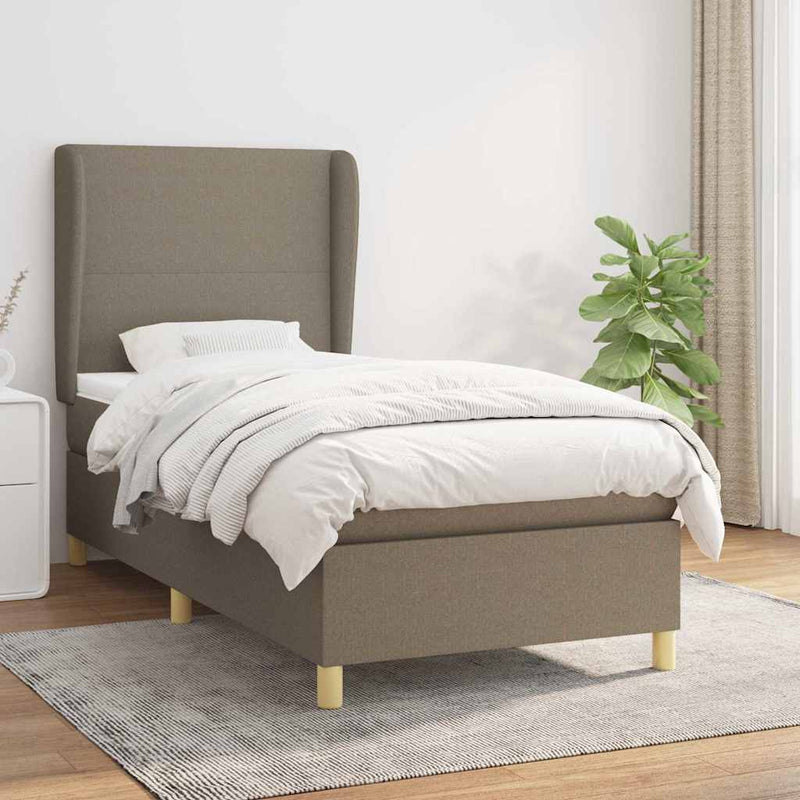 Pat box spring cu saltea, gri taupe, 100x200 cm, textil
