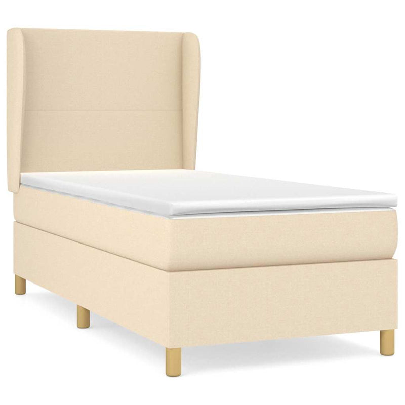 Pat box spring cu saltea, crem, 100x200 cm, textil