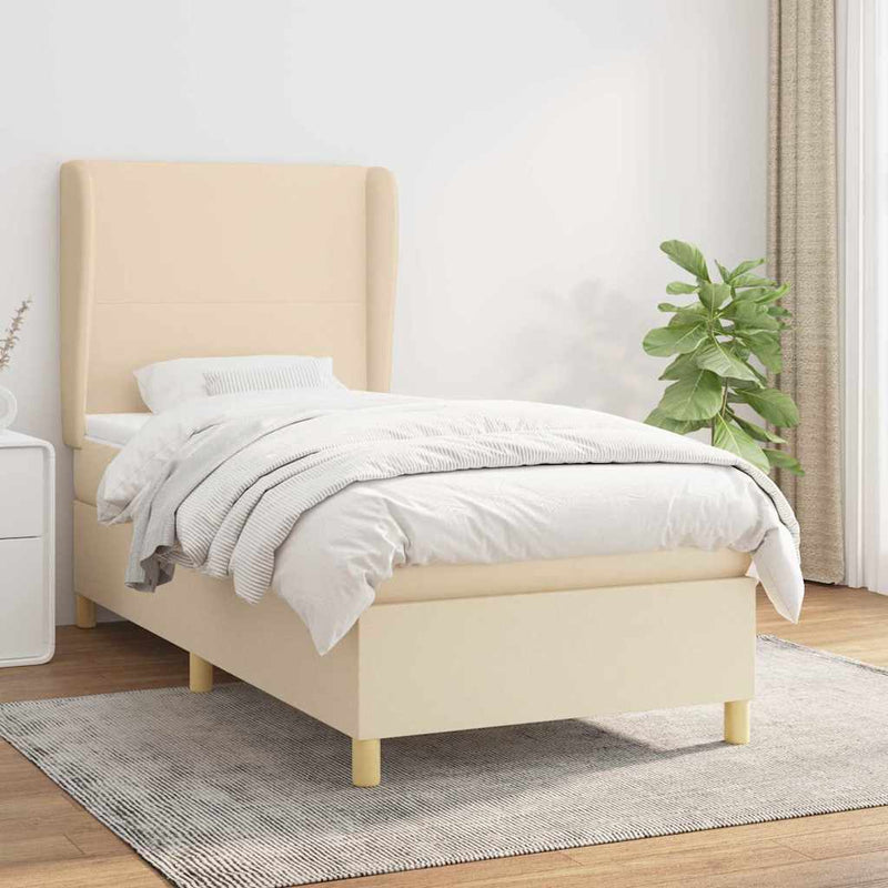 Pat box spring cu saltea, crem, 100x200 cm, textil