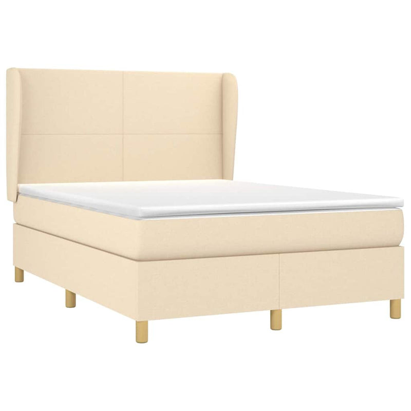 Pat box spring cu saltea, crem, 140x200 cm, textil