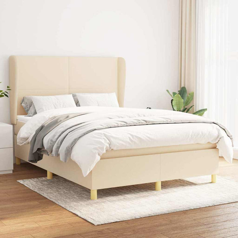 Pat continental cu saltea, crem, 140x200 cm, material textil