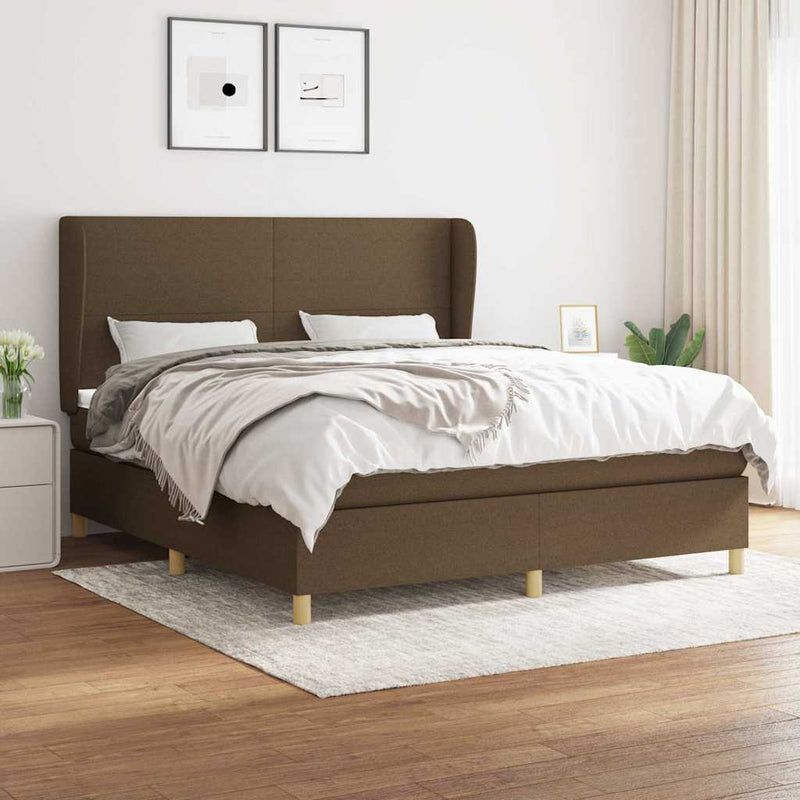 Pat box spring cu saltea, maro închis, 160x200 cm, textil