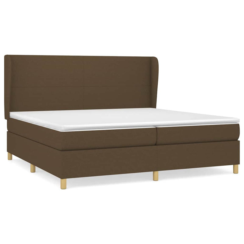 Pat box spring cu saltea, maro închis, 200x200 cm, textil