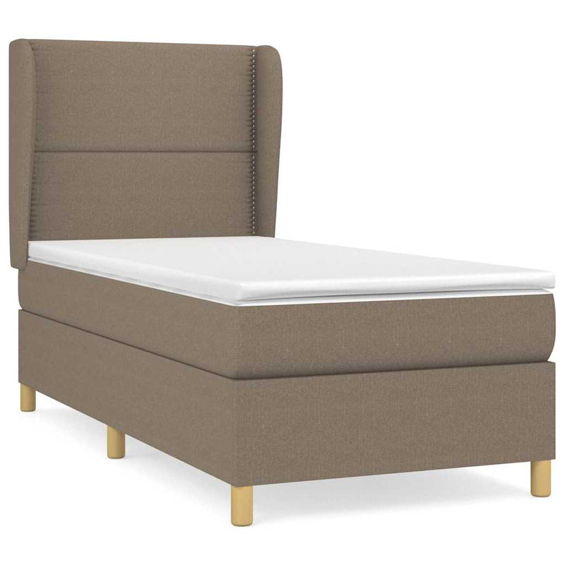 Pat box spring cu saltea, gri taupe, 90x190 cm, textil