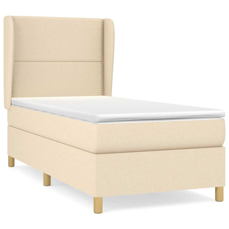Pat box spring cu saltea, crem, 90x200 cm, textil
