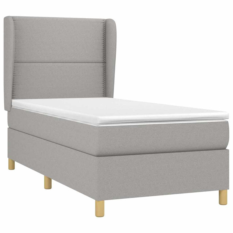 Pat box spring cu saltea, gri deschis, 100x200 cm, textil