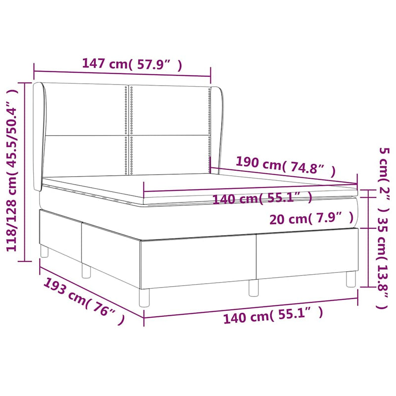Pat box spring cu saltea, gri deschis, 140x190 cm, textil