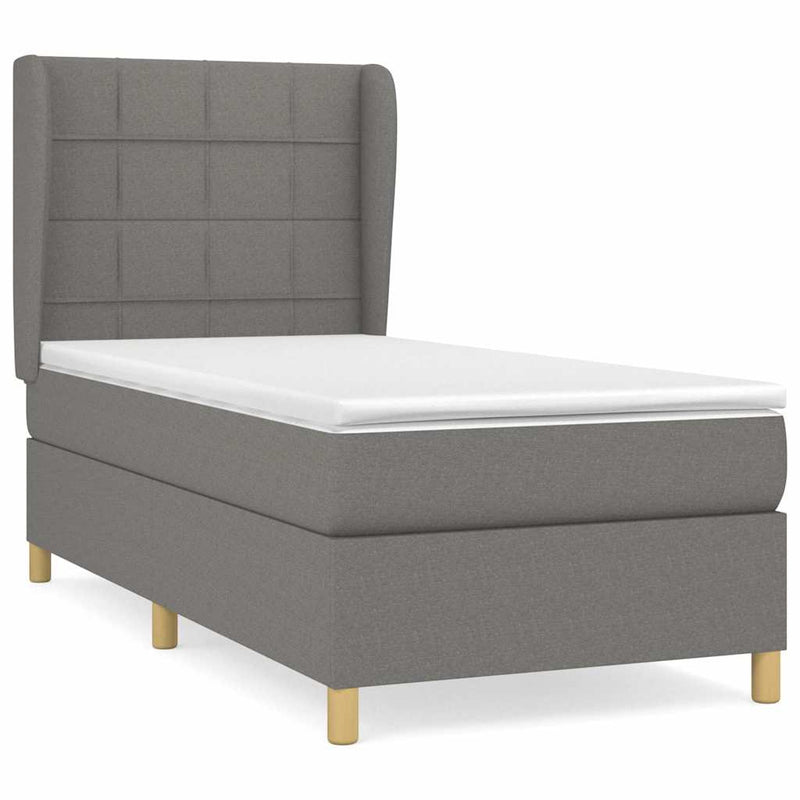 Pat box spring cu saltea, gri închis, 100x200 cm, textil