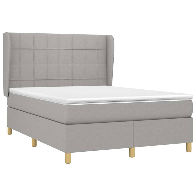 Pat box spring cu saltea, gri deschis, 140x190 cm, textil
