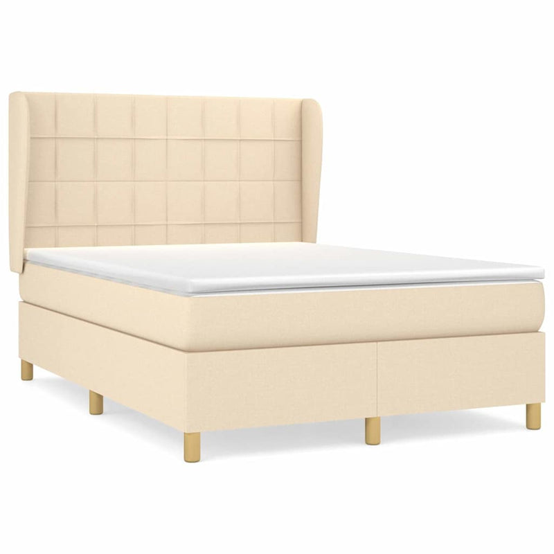 Pat continental cu saltea, crem, 140x200 cm, material textil