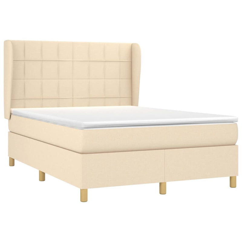 Pat continental cu saltea, crem, 140x200 cm, material textil