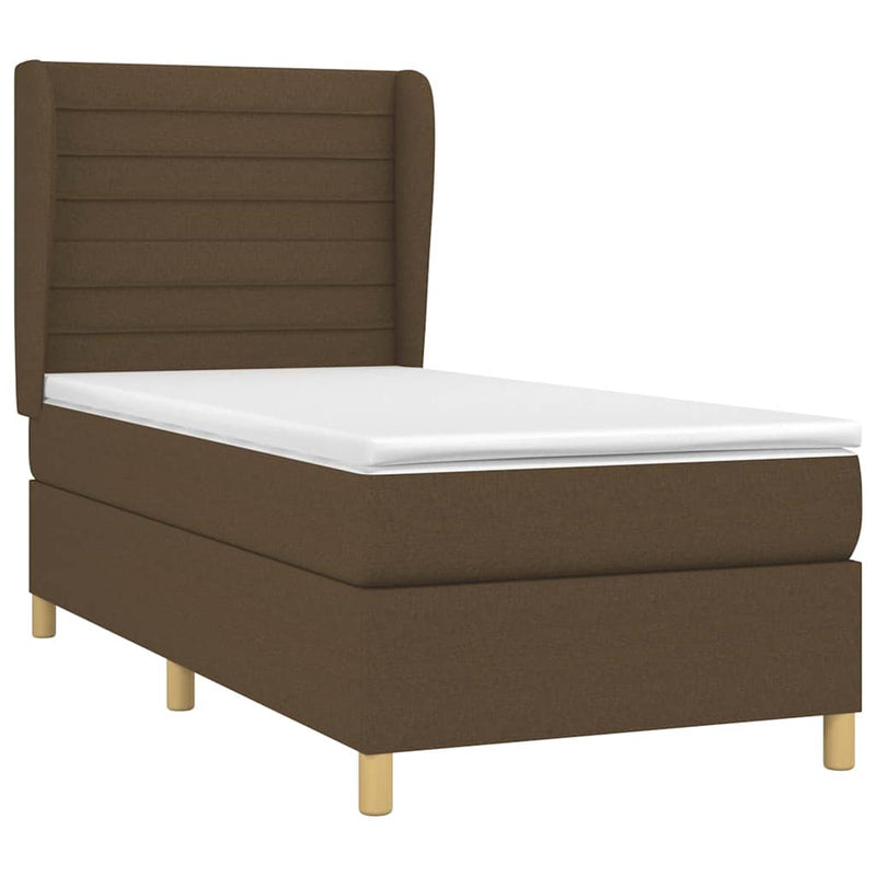 Pat box spring cu saltea, maro închis, 90x190 cm, textil