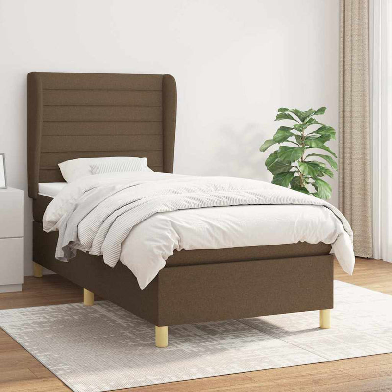 Pat box spring cu saltea, maro închis, 90x190 cm, textil