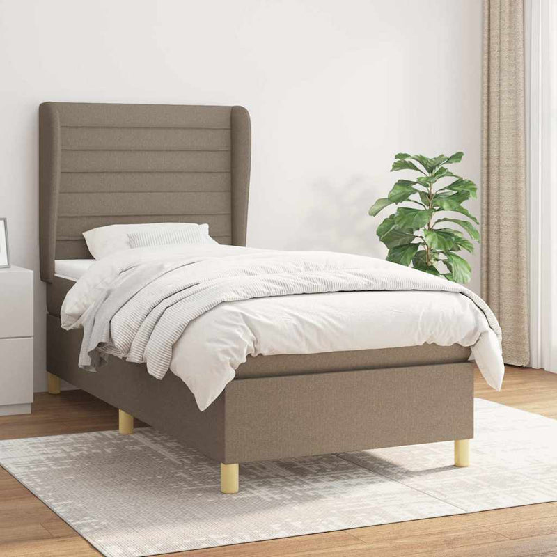 Pat box spring cu saltea, gri taupe, 90x190 cm, textil
