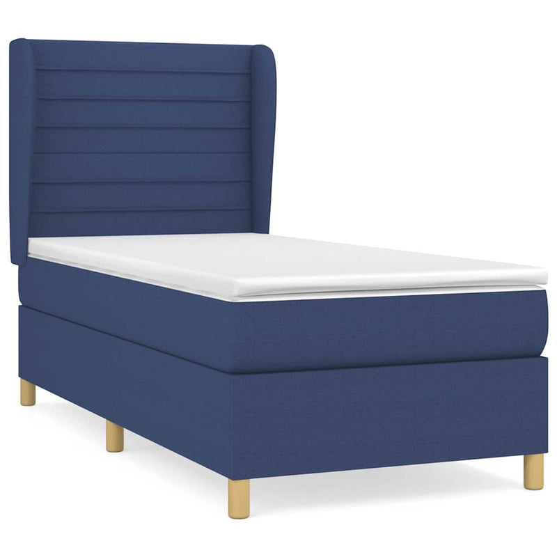 Pat box spring cu saltea, albastru, 90x190 cm, textil