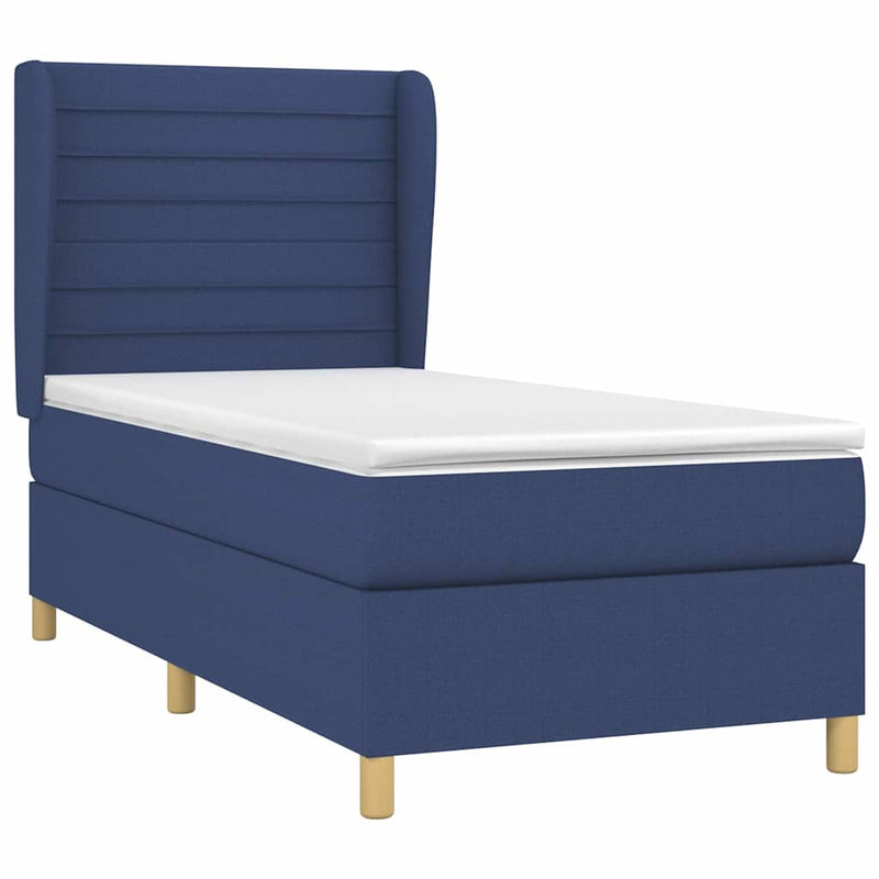Pat box spring cu saltea, albastru, 90x190 cm, textil