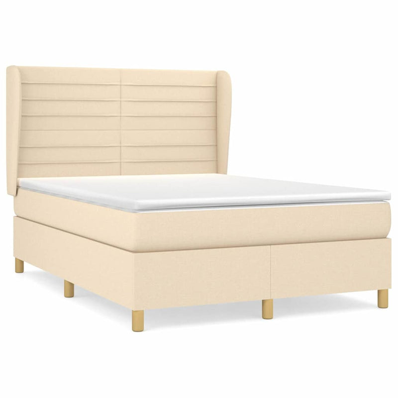 Pat box spring cu saltea, crem, 140x200 cm, textil