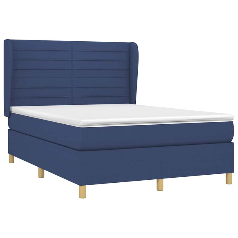 Pat box spring cu saltea, albastru, 140x200 cm, textil