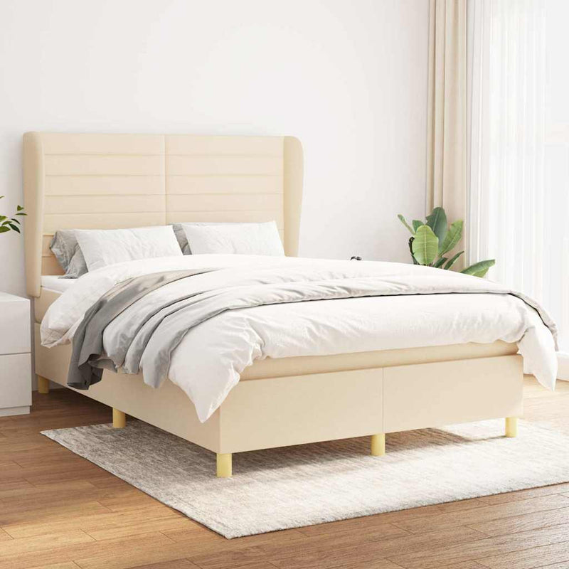 Pat continental cu saltea, crem, 140x200 cm, material textil