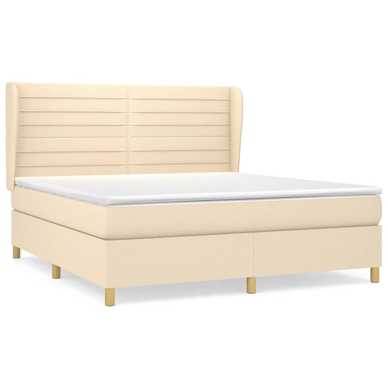 Pat box spring cu saltea, crem, 160x200 cm, material textil
