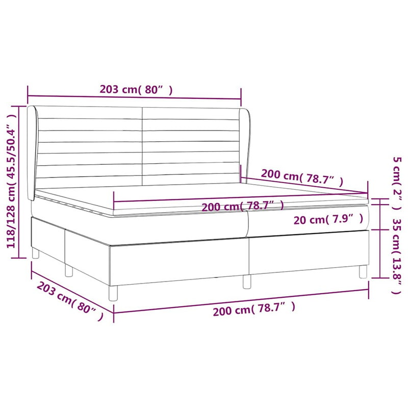 Pat box spring cu saltea, gri închis, 200x200 cm, textil