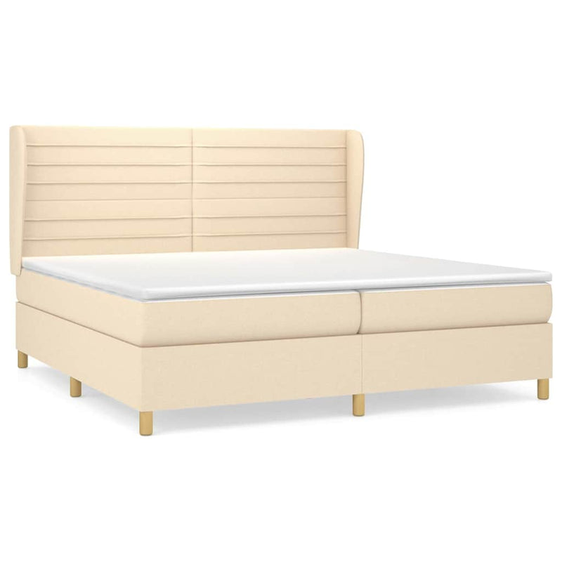 Pat box spring cu saltea, crem, 200x200 cm, textil