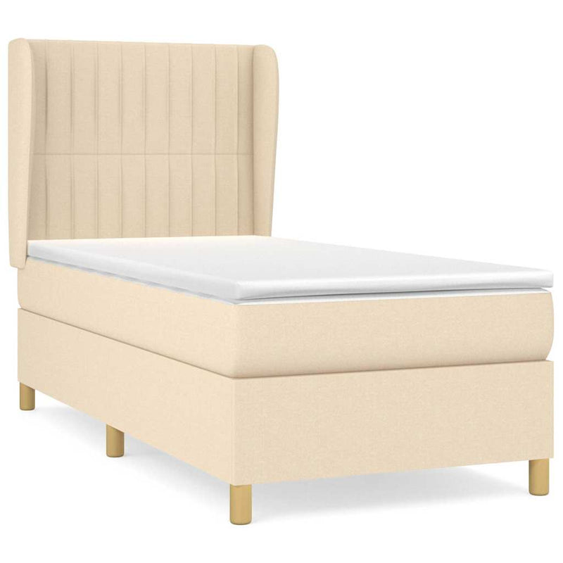 Pat box spring cu saltea, crem, 100x200 cm, textil