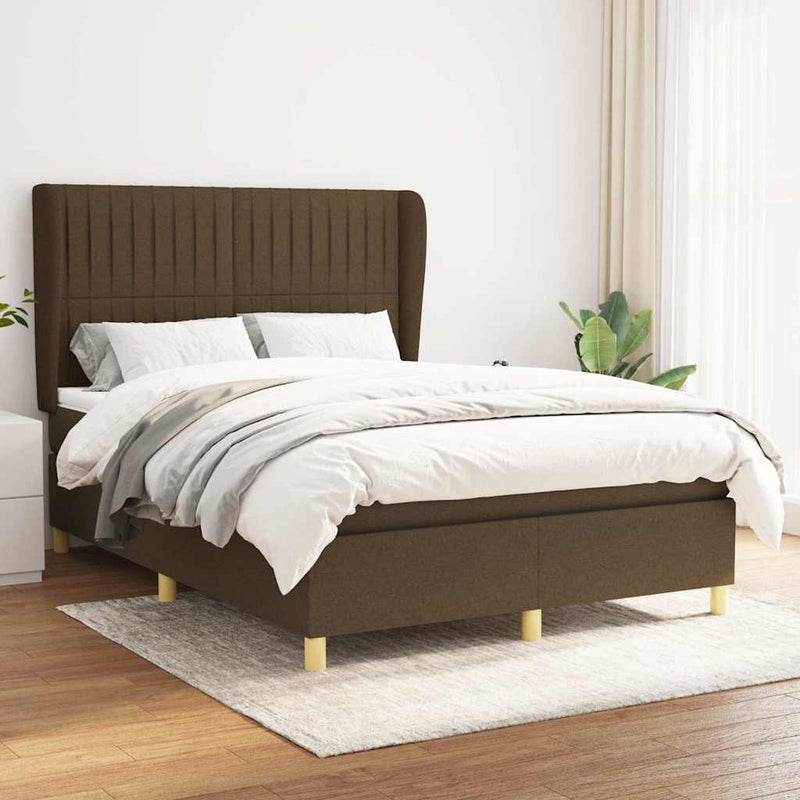 Pat box spring cu saltea, maro închis, 140x200 cm, textil