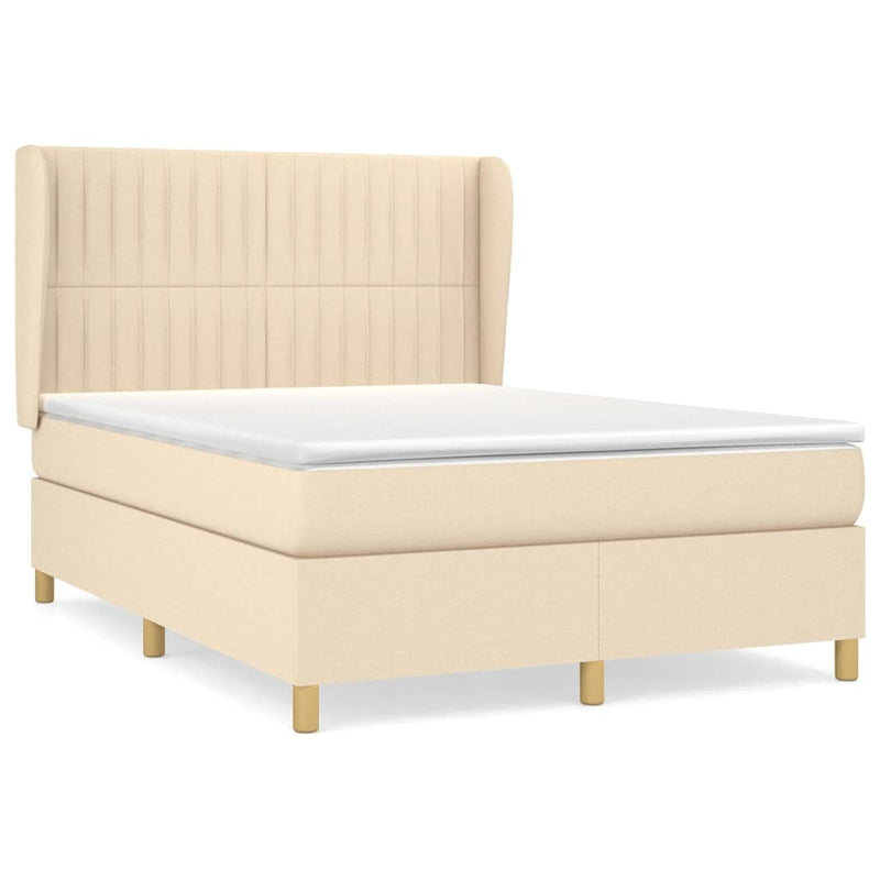 Pat continental cu saltea, crem, 140x200 cm, material textil