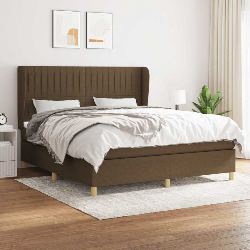 Pat box spring cu saltea, maro închis, 160x200 cm, textil