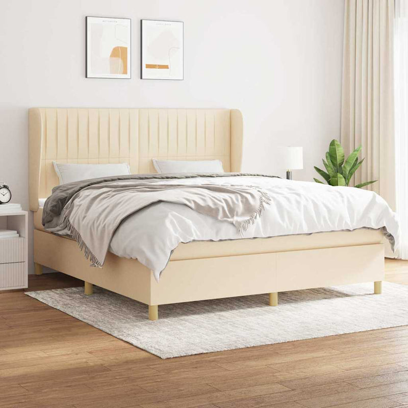 Pat continental cu saltea, crem, 180x200 cm, textil
