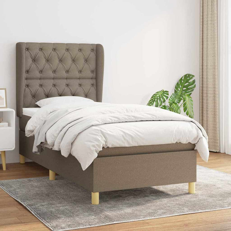 Pat box spring cu saltea, gri taupe, 80x200 cm, textil