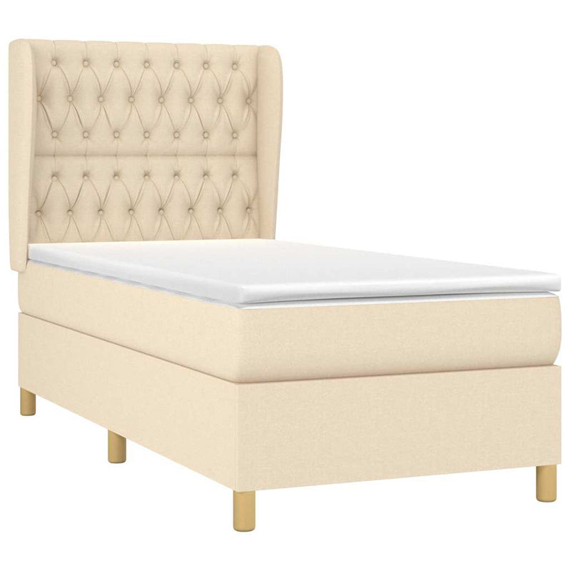 Pat box spring cu saltea, crem, 90x200 cm, textil