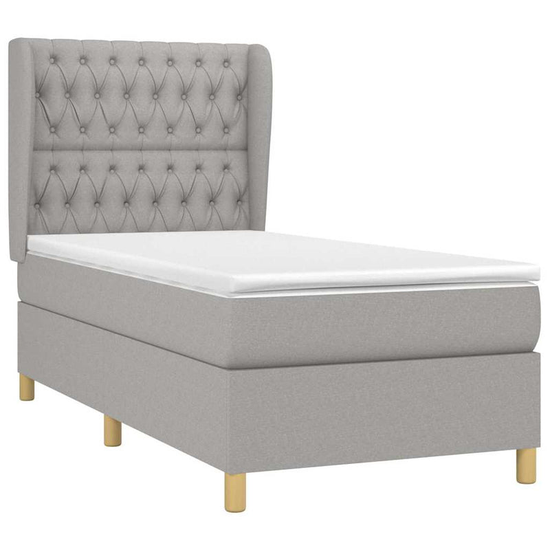 Pat box spring cu saltea, gri deschis, 100x200 cm, textil
