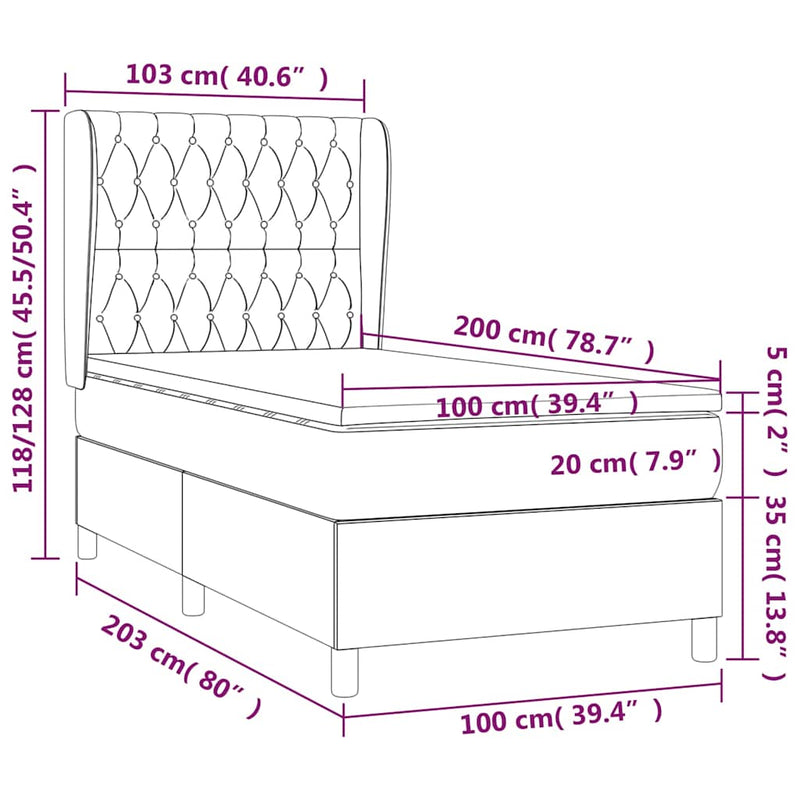 Pat box spring cu saltea, gri deschis, 100x200 cm, textil