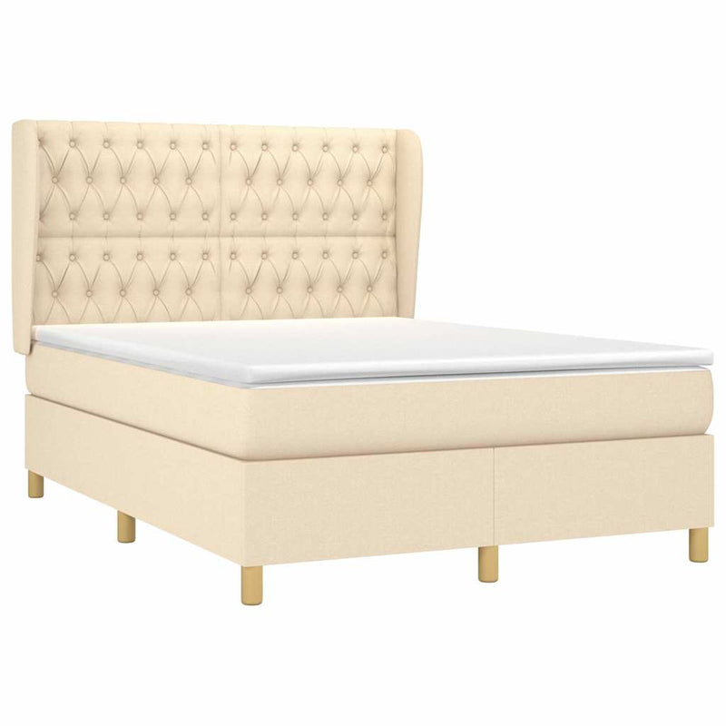 Pat box spring cu saltea, crem, 140x200 cm, textil