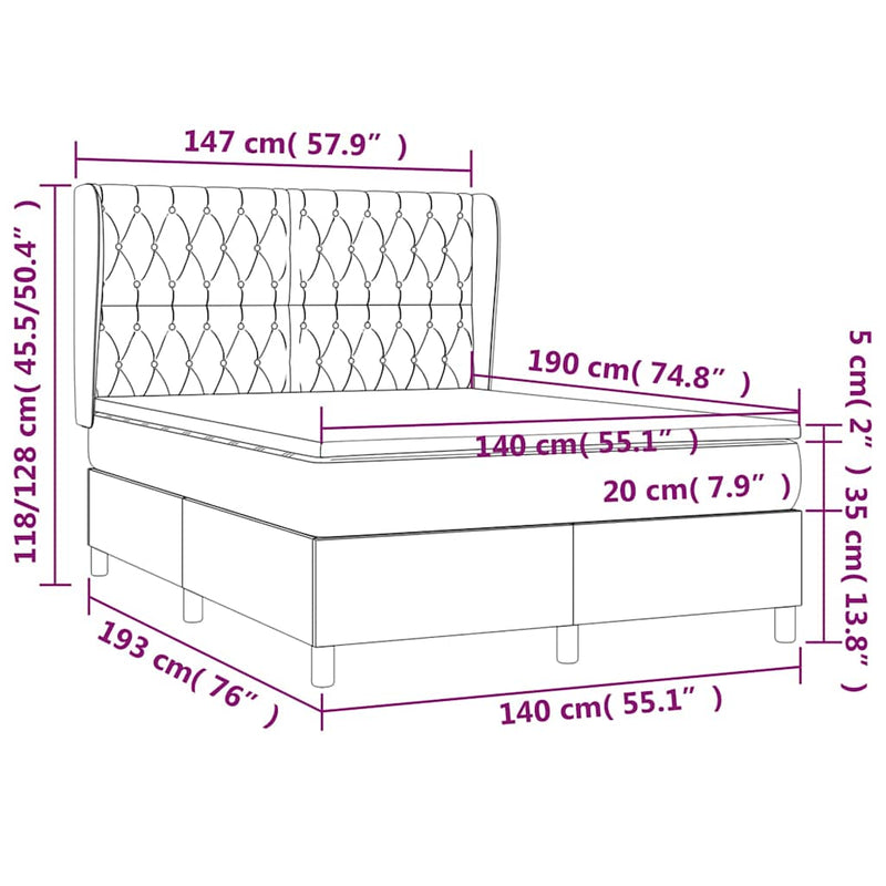 Pat box spring cu saltea, crem, 140x200 cm, textil