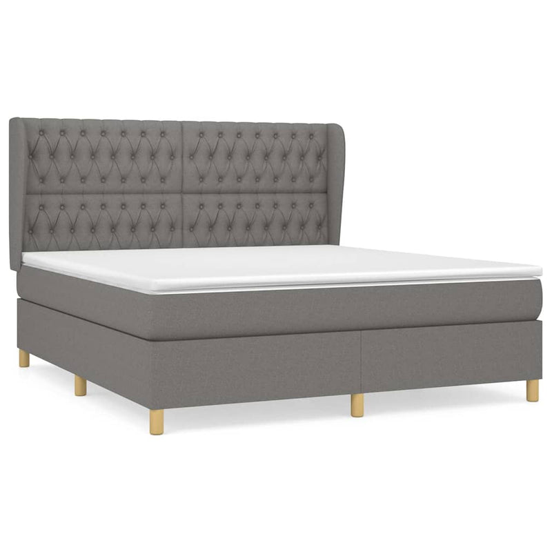 Pat box spring cu saltea, gri închis, 180x200 cm, textil