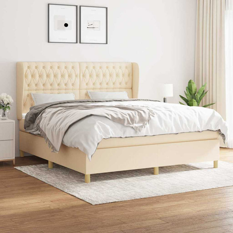 Pat continental cu saltea, crem, 180x200 cm, textil