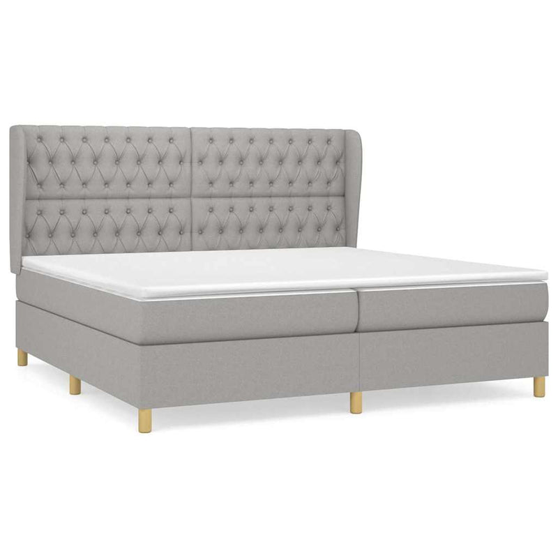 Pat box spring cu saltea, gri deschis, 200x200 cm, textil