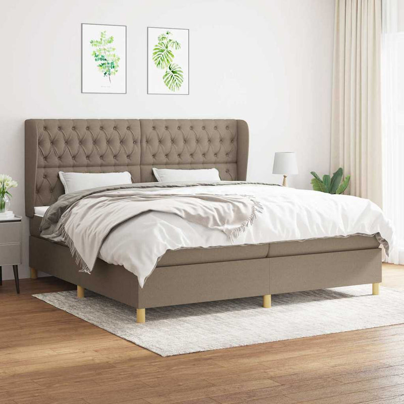 Pat box spring cu saltea, gri taupe, 200x200 cm, textil