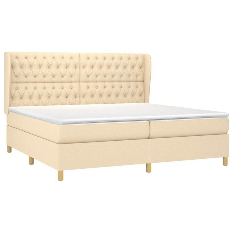 Pat box spring cu saltea, crem, 200x200 cm, textil
