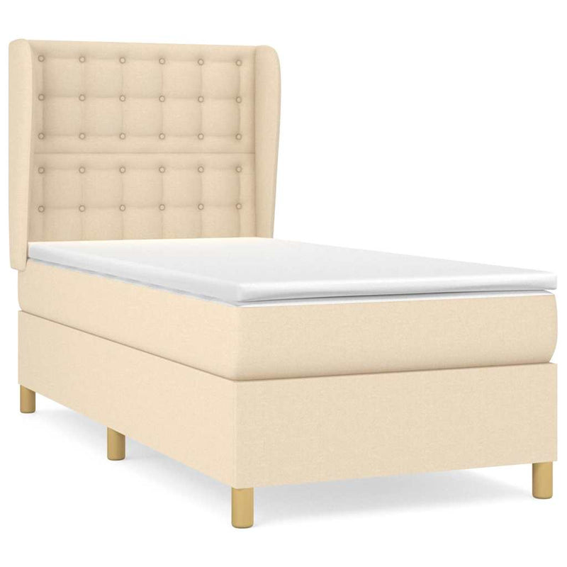 Pat box spring cu saltea, crem, 90x190 cm, textil